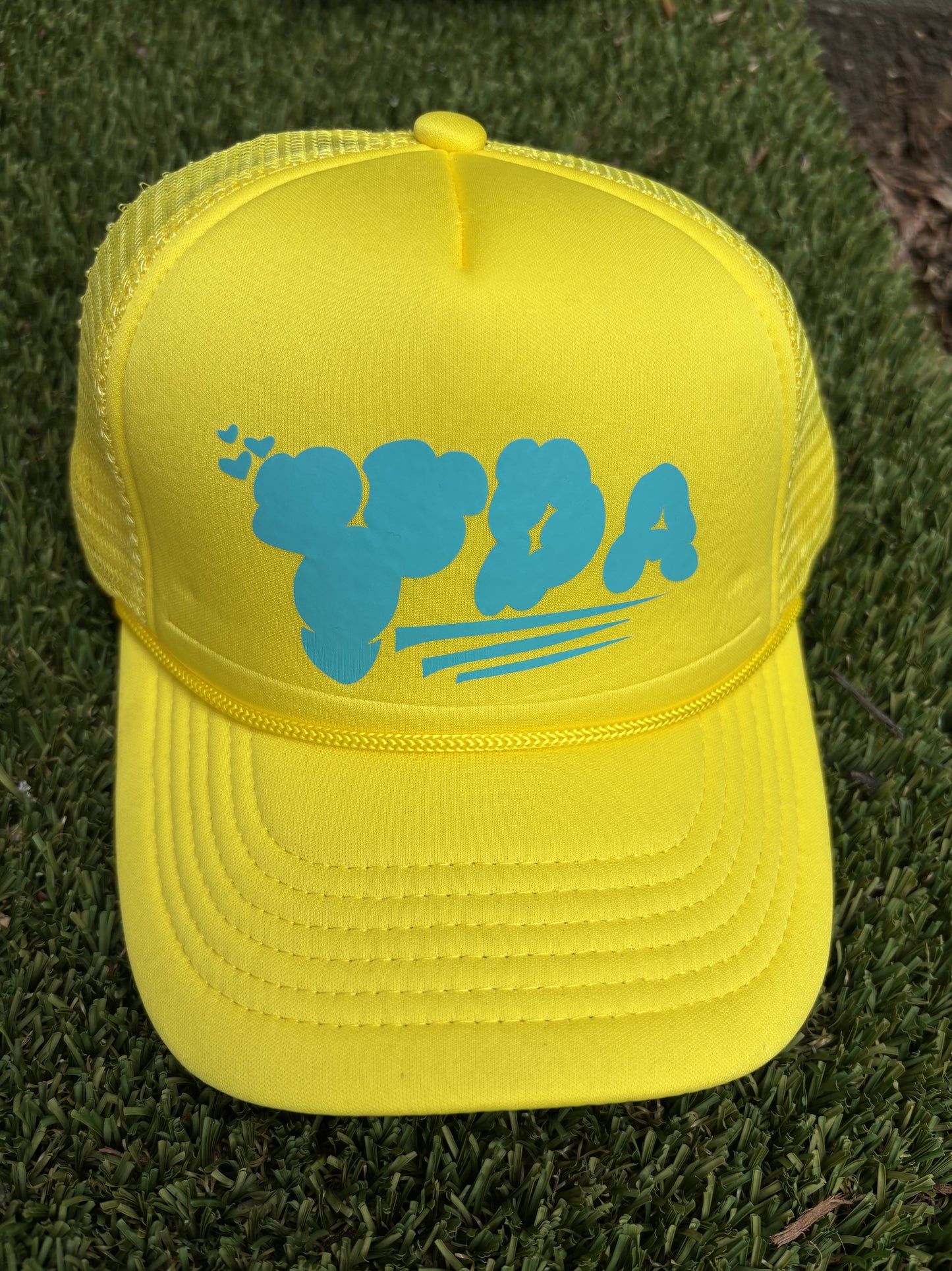 EASTER YELLOW TARQUIOSE BLUE YDA TRUCKER HAT
