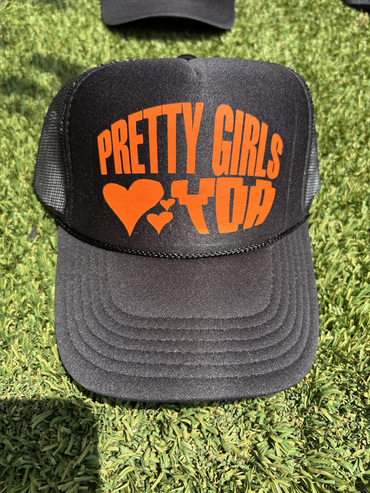 BLK ORANGE PRETTY GIRLS LOVE YDA TRUCKER HAT