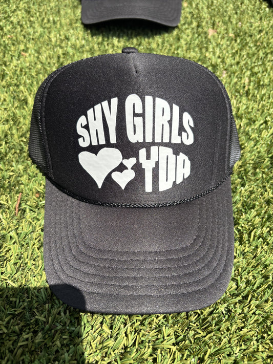 BLACK WHITE SHY GIRLS LOVE YDA TRUCKER HAT