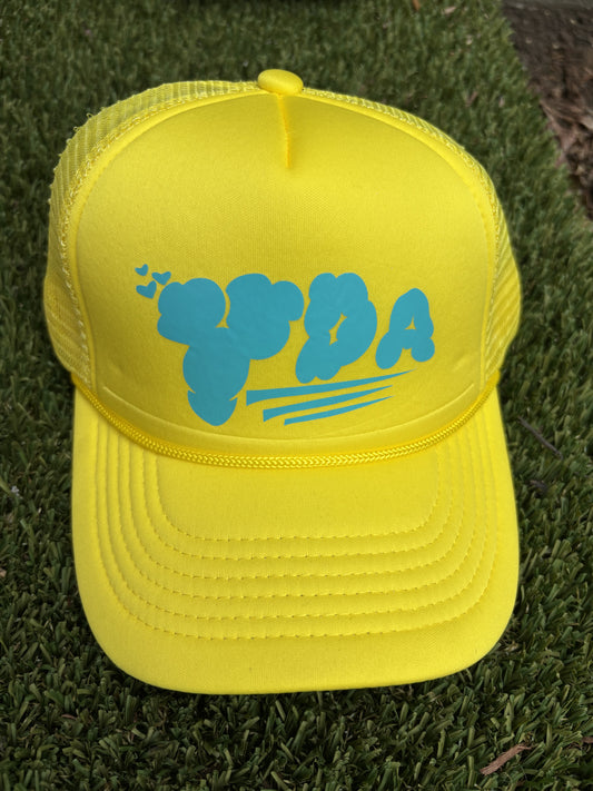 EASTER YELLOW TARQUIOSE BLUE YDA TRUCKER HAT